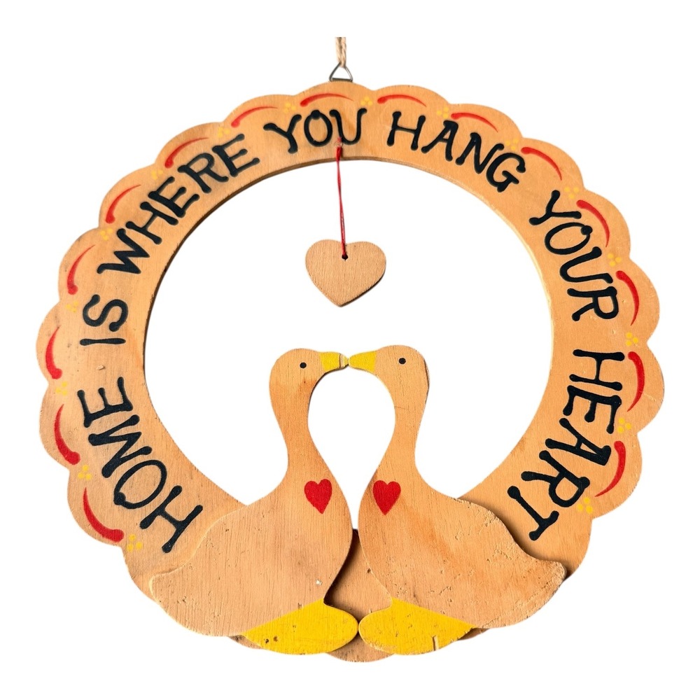 Vintage Cottagecore Wooden‎ Geese Valentine Wall Decor Heart Hanging Sign 10.25"
